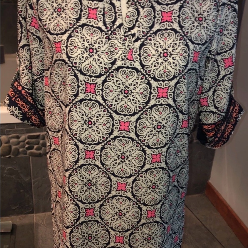 Freeway Multicolor Medallion Print Roll-Tab Sleeve Shirt Dress Size Small